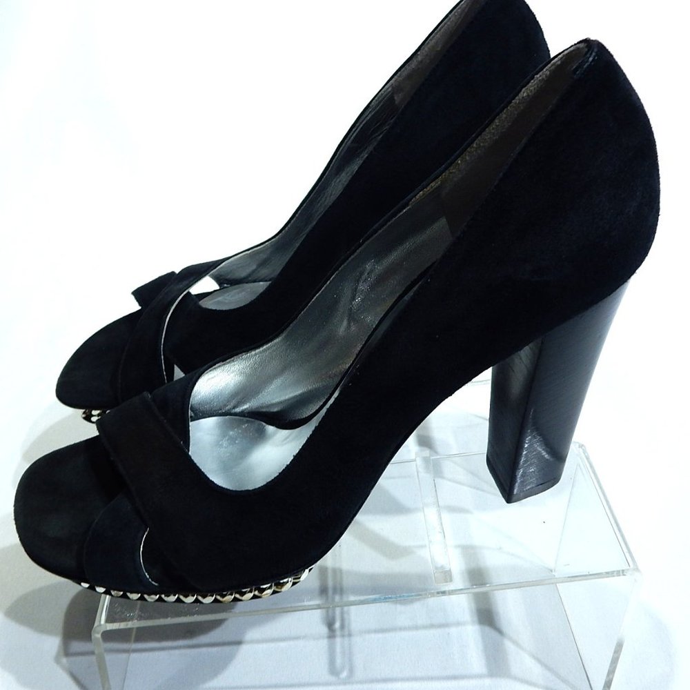 Diana Broussard Black Suede Open Toe Pumps in EU 37 / USA 7  (NWOB)